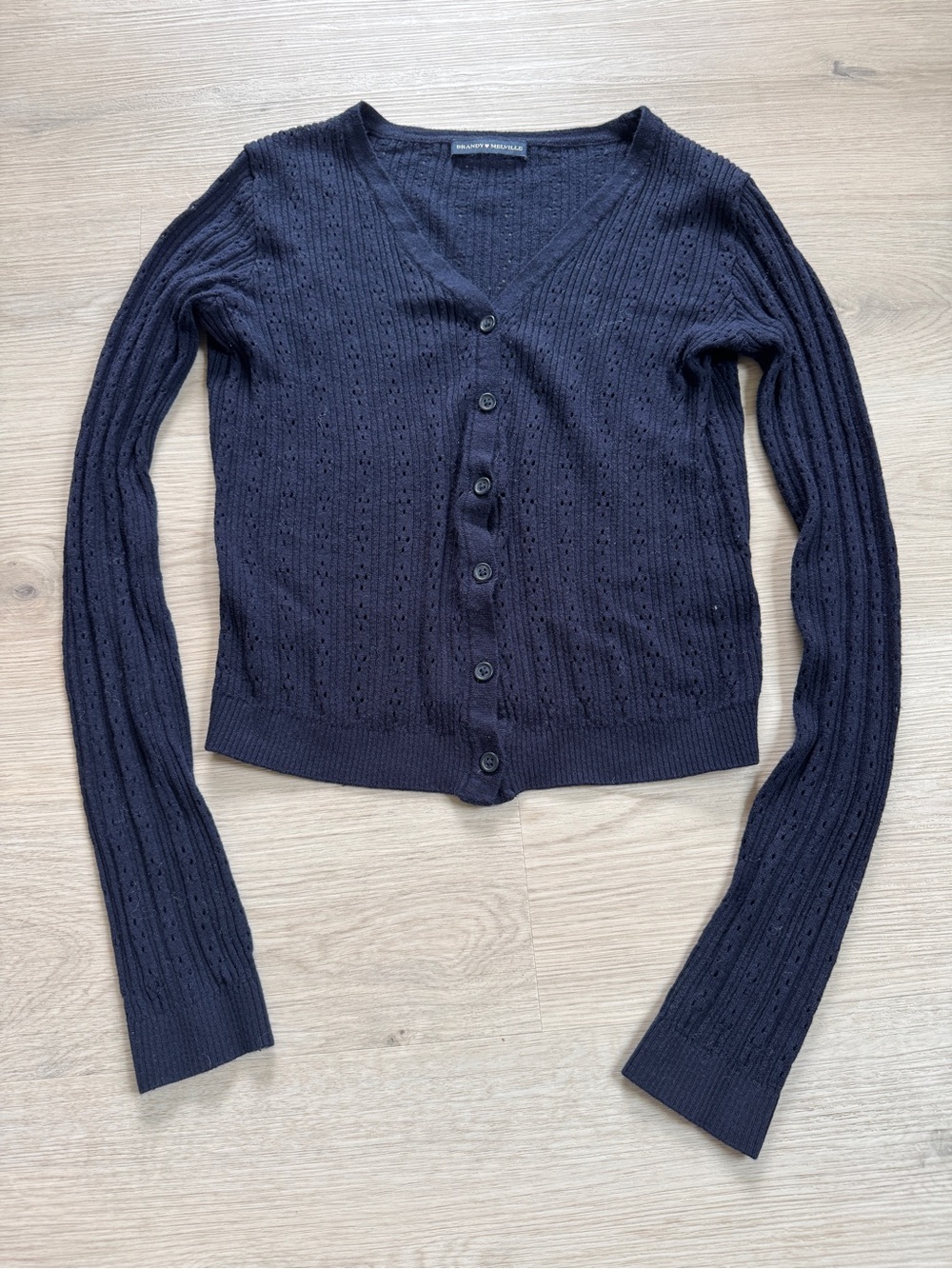 Brandy Melville Navy Pointelle V-Neck Button Cardigan